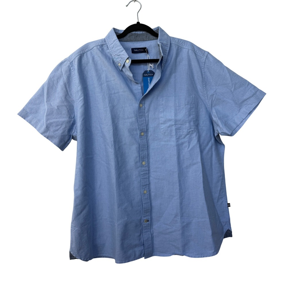 Nautica Mens Oxford Cotton Short Sleeve‎ Button Down Shirt Blue XXL W5806T NEW